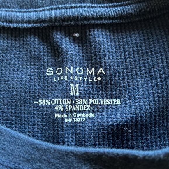Sonoma Dark Navy Blue Waffle Knit Top Woman Size Medium Mandela Design - Picture 5 of 9